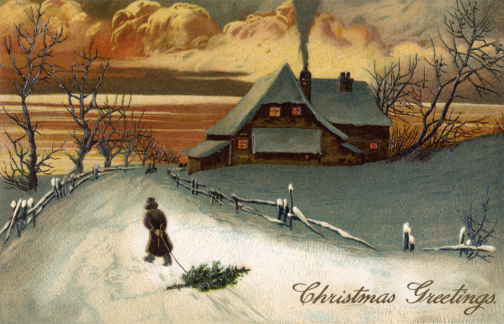 Rural Christmas Scenic at Dusk (1909)