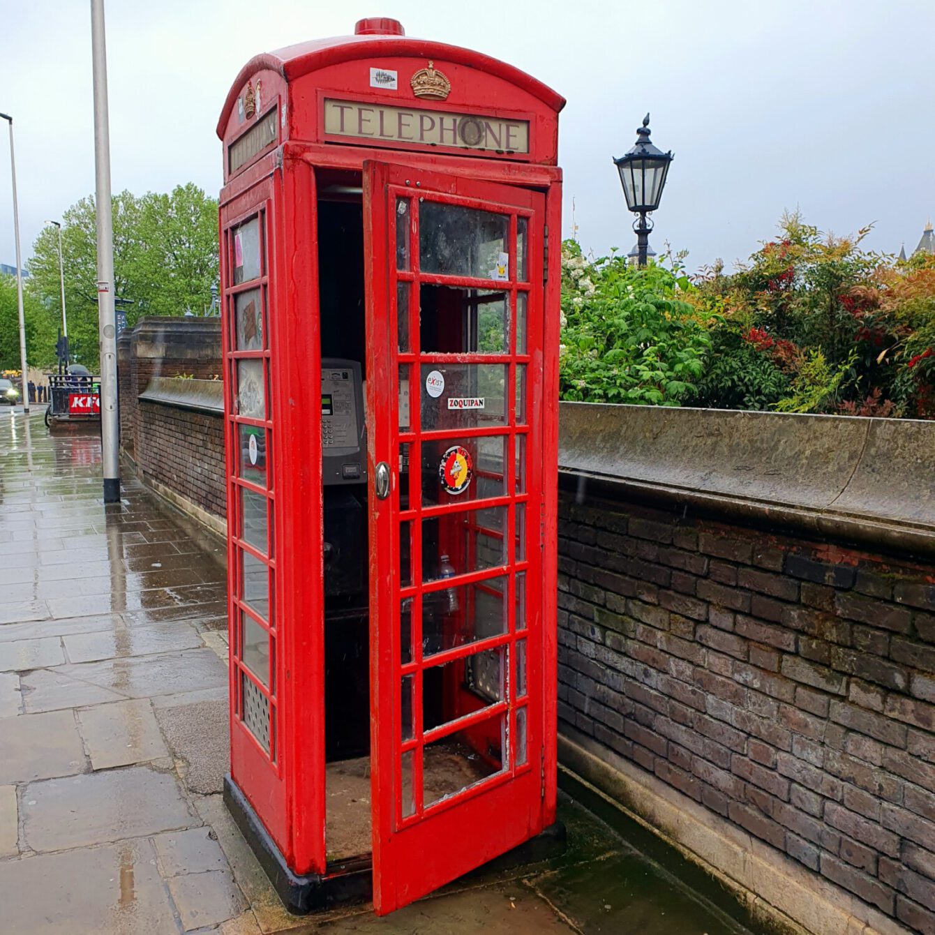 Broken telephone in London.